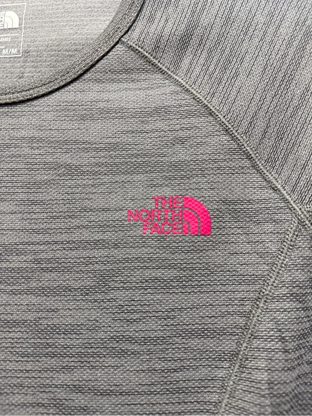 The North Face Women's Heather Gray Long Sleeve Crew with Pink Logo - Picture 6 of 8